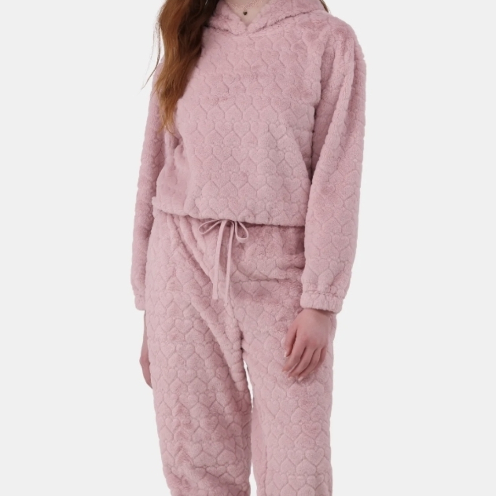 NWOT No Boundaries Pink Plush Hearts Embossed Sweatshirt & Sweatpants - 2 pieces